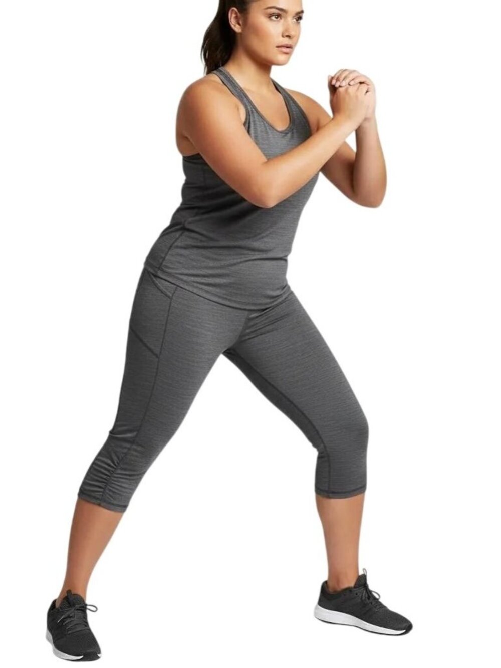 Danskin Now Women's Activewear Fitted Crop Leggings Ivory/CGRYHC Size L (12-14)